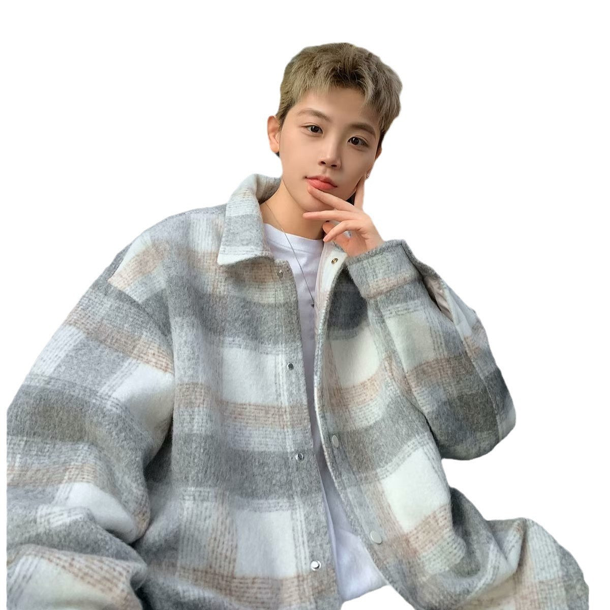 Niche Woolen Plaid Jacket Vintage